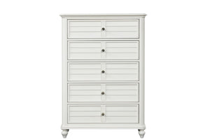 English Elm Coastal Antique White Transitional Chest 38"W x 54"H — Dovetail Drawers, Ball-Bearing Glides, Elegant Beach Style B2741P370382
