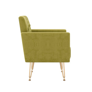 English Elm Teddy Fabric Tufted Accent Chair with Gold Metal Legs for Bedroom or Living Room Green W2113P391922