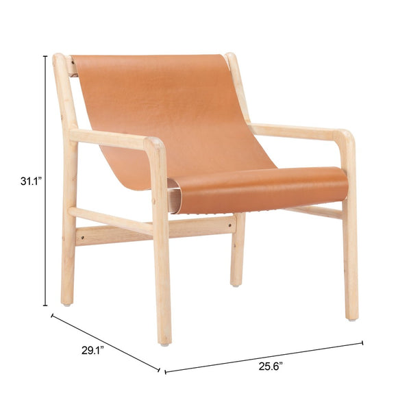 Doek Accent Chair Tan - Modern Leather Comfort with Rubberwood Frame for Stylish Hospitality Spaces
