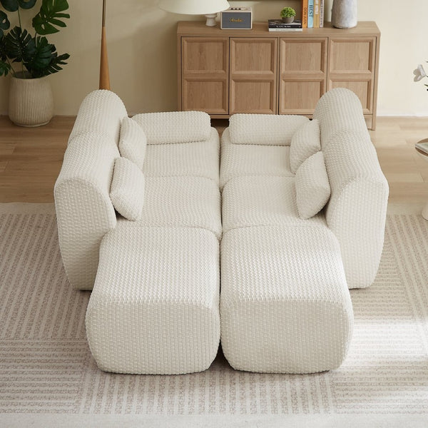 English Elm Sectional U-shaped Corduroy Sofa with Ottoman Convertible Layout for Any Living Room Cream W2339S00155