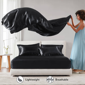 English Elm 4 Luxury Satin Twin Sheet Set - 100% Polyester, Soft Smooth 90g Finish, Deep Pocket Fit & Breathable Comfort Black 11.81 L x 9.84 W x 3.15 H B035P319692