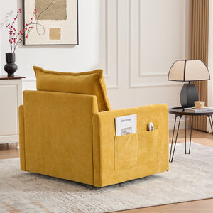 English Elm UNITED Swivel Barrel Chair with Chenille Upholstery, 360° Smooth Rotation, Padded Arm Comfort and Side Pockets for Living Room Relaxation Mustard yellow W1568P290085
