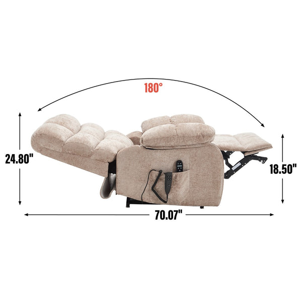 English Elm Lift Power Recliner Chenille Chair Dual Motor Massage Heat 350 Lb Capacity Living Room Beige W3224P288641