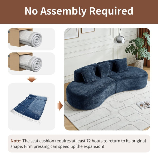 English Elm 3-seater Velvet Curved Sectional Sofa Plush Cloud Design for Open Living Rooms Blue W1765S00122
