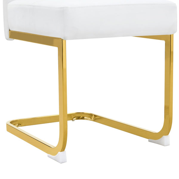 English Elm Modern Cantilever Gold Frame Pu Leather Dining Chairs Glam Set of Four White W3875P372993