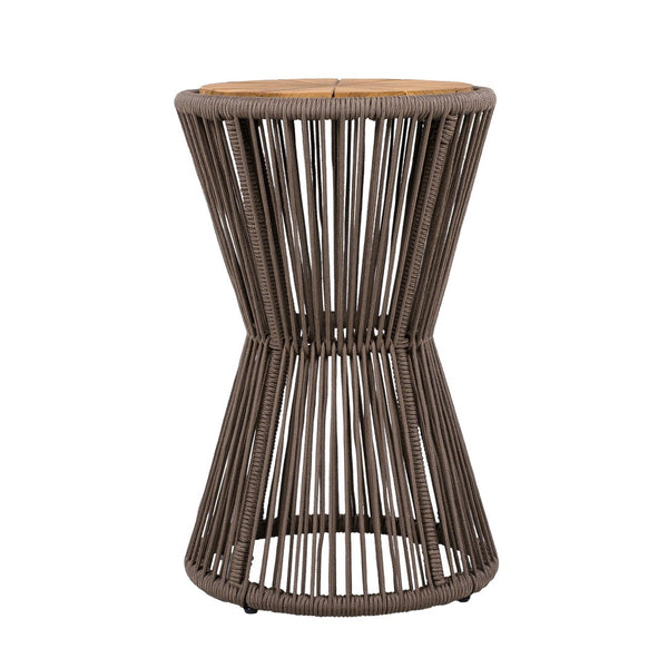 English Elm Scott Living Nara Outdoor Acacia Wood Side Tables with Woven Rope Iron Frame Set Dark Grey,Teak N770PS2354692D
