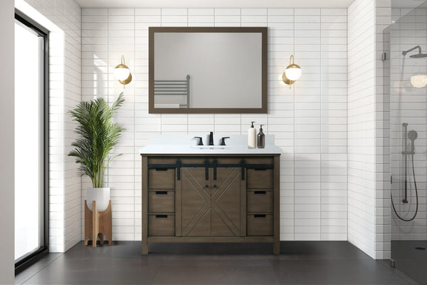 English Elm Rustic Brown Bath Vanity - 48" Wide Solid Wood Design With Soft-Close Drawers & Ample Storage B2731P260030-GIGA