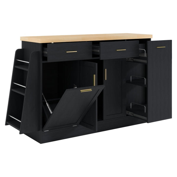 English Elm Trexm Farmhouse Kitchen Sideboard with Hidden Trash Cabinet and Built-in Spice Rack Black XW000027AAB