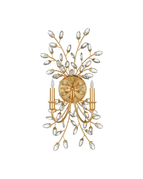 Currey & Company Forget-me-not Elegant Wall Sconce With Crystal Flowers And Dimmable Lights For Luxurious Decor Gold Crystal ,Metal 5000-0275-currey-company