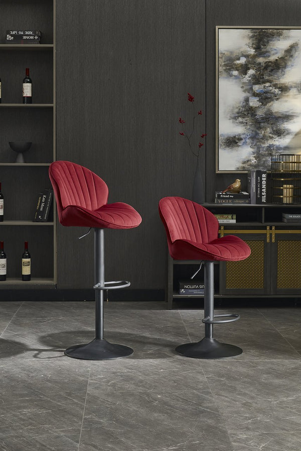 English Elm Bar Stools Set of 2 Red Adjustable Swivel Barstools with Backrest & Footrest, Chrome Base Counter Chairs W1249P253973