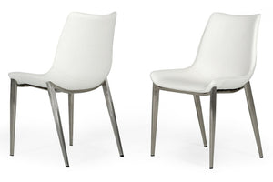 VIG Furniture Frasier Sculpted Eco-Leather Side Seat With Polished Stainless Legs, Modern Comfort & Durable Finish White Dining Chair VGHR3505-WHT