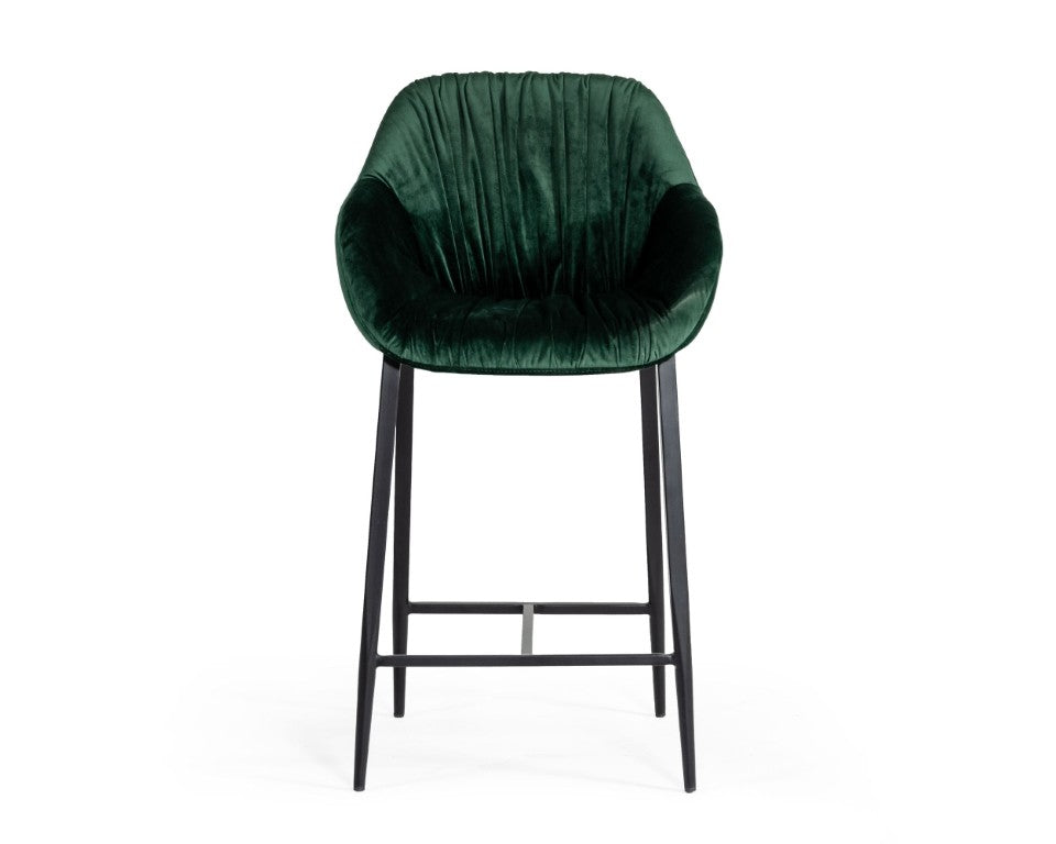 VIG Furniture Katrina Emerald Velvet Bar Stool With Black Metal Frame, Mid-Century Bucket Seat, 340 Lb Capacity VGEUMC-9389CH-BS