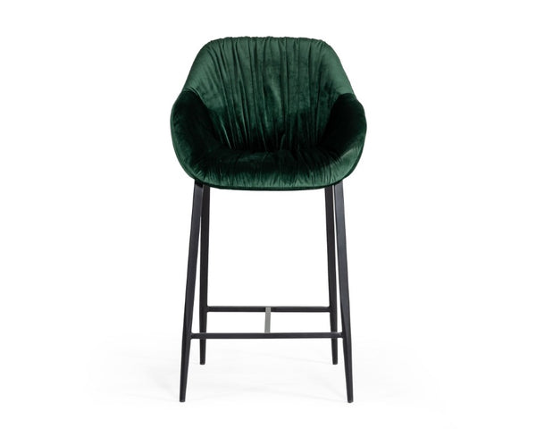 VIG Furniture Katrina Emerald Velvet Bar Stool With Black Metal Frame, Mid-Century Bucket Seat, 340 Lb Capacity VGEUMC-9389CH-BS