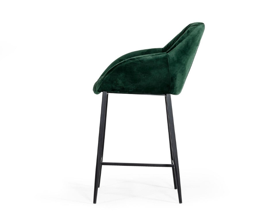VIG Furniture Katrina Emerald Velvet Bar Stool With Black Metal Frame, Mid-Century Bucket Seat, 340 Lb Capacity VGEUMC-9389CH-BS
