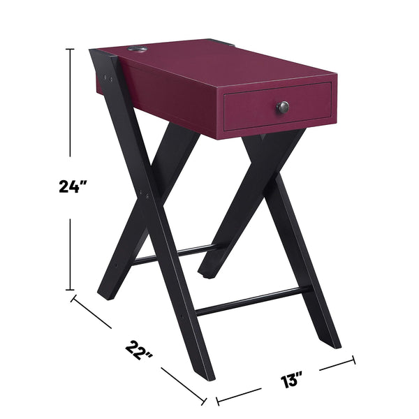 English Elm Accent table with USB power dock, wood top and X-frame legs, pullout drawer for tidy storage and display pieces Black+Burgundy B016P311140
