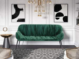 VIG Furniture Katrina Emerald Velvet Dining Bench With Black Metal Legs — Bucket Seat, Felt Pads, No Assembly VGEUMC-9389SF-2-BENCH