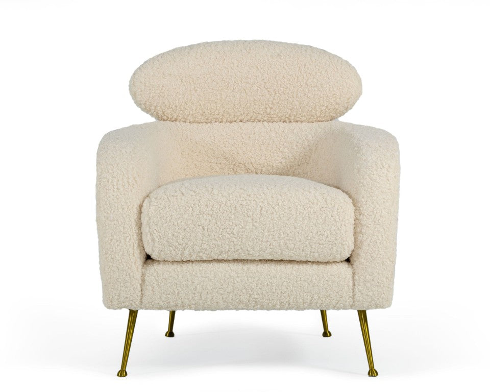 VIG Furniture Altura Faux Fur Lounge Chair — Plush Barrel-Back, Anti-Microbial White Upholstery, Gold Legs, 30"X32" VGODDY-9176-LC