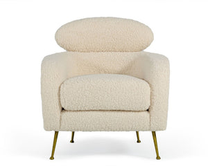 VIG Furniture Altura Faux Fur Lounge Chair — Plush Barrel-Back, Anti-Microbial White Upholstery, Gold Legs, 30"X32" VGODDY-9176-LC
