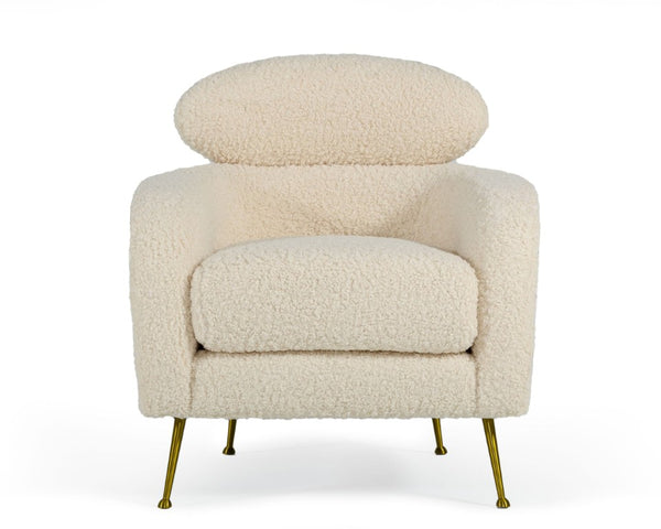 VIG Furniture Altura Faux Fur Lounge Chair — Plush Barrel-Back, Anti-Microbial White Upholstery, Gold Legs, 30"X32" VGODDY-9176-LC