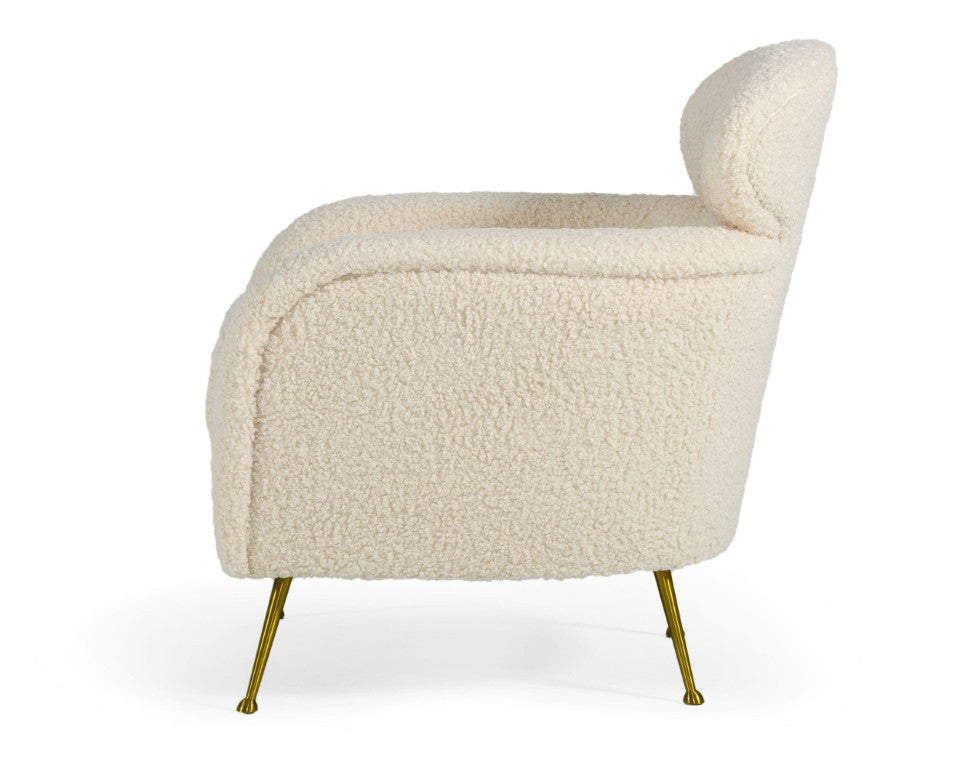 VIG Furniture Altura Faux Fur Lounge Chair — Plush Barrel-Back, Anti-Microbial White Upholstery, Gold Legs, 30"X32" VGODDY-9176-LC