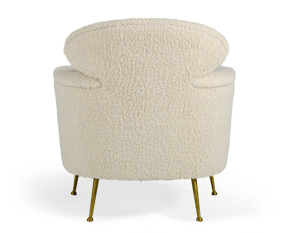 VIG Furniture Altura Faux Fur Lounge Chair — Plush Barrel-Back, Anti-Microbial White Upholstery, Gold Legs, 30"X32" VGODDY-9176-LC