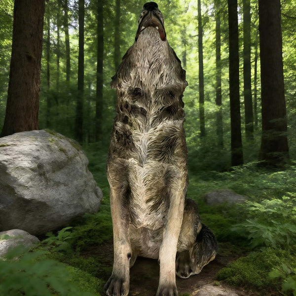 English Elm 29.72" Resin Howling Wolf Statue Weatherproof Lifelike Garden Sculpture Patio W5709P462777