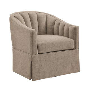 English Elm Solitude Skirted Swivel Accent Chair with Channel Tufting, Durable Polyester, 360° Metal Swivel, Plush Coil Seat Stone Gray B050P390593