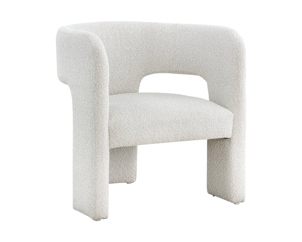 Sunpan Isidore Lounge Chair - Contemporary Comfort with Curved Backrest and Chic Boucle Fabric Design Copenhagen White