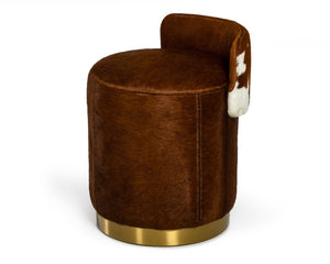 VIG Furniture Belvista Modern Brown Cowhide Ottoman With Gold Metal Base, Sissy-Bar Backrest, No Assembly VGODL-096-OTT