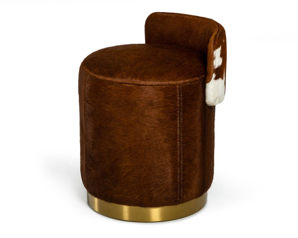 VIG Furniture Belvista Modern Brown Cowhide Ottoman With Gold Metal Base, Sissy-Bar Backrest, No Assembly VGODL-096-OTT