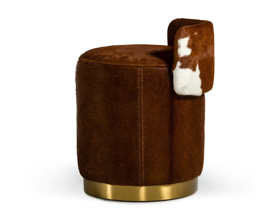 VIG Furniture Belvista Modern Brown Cowhide Ottoman With Gold Metal Base, Sissy-Bar Backrest, No Assembly VGODL-096-OTT