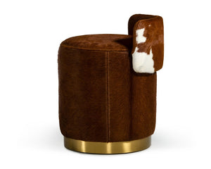 VIG Furniture Belvista Modern Brown Cowhide Ottoman With Gold Metal Base, Sissy-Bar Backrest, No Assembly VGODL-096-OTT