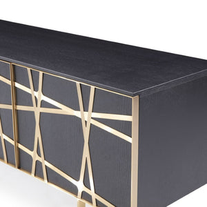 VIG Furniture Kilson Modern Black Ash Veneer Tv Stand With Champagne Gold Legs, Geometric Front, 87"W Storage VGVCTV1819-WG-BLK-TV