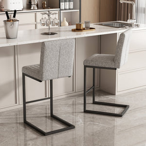 English Elm Faux Leather Counter Stools Set of Two Ergonomic Curved Back Metal Frame Kitchen Seating Light Gray W5096P400655