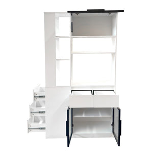 English Elm 70.87"h Tall Storage Cabinet Glass Panel Doors Asymmetric Drawers Modern Hallway Organizer W331S00204