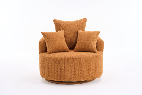 English Elm 360° Swivel Accent Barrel Chair with 3 Removable Pillows, High-Resilience Foam, Ergonomic Curved Back, Orange - Durable Stylish Seat W2231P261424