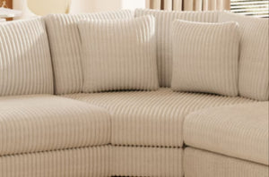 English Elm Modular Three-Seat Corner Sofa - Stylish Cream-Beige Design, Wooden Armrest Lockers & Comfort Focused W1793S00025