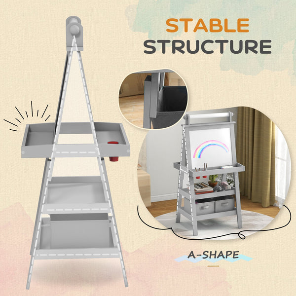 English Elm Qaba Double-Sided Kids Easel with Paper Roll, Magnetic Whiteboard & Chalkboard, Storage Tray Fun Gray W2225P229712