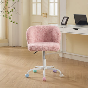 English Elm A&A Plush Faux Fur Office Chair with Ergonomic Wrap Back, Breathable No-Shed Seat and Stable Base Pink W1143P324153