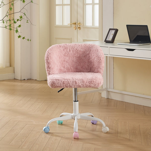 English Elm A&A Plush Faux Fur Office Chair with Ergonomic Wrap Back, Breathable No-Shed Seat and Stable Base Pink W1143P324153