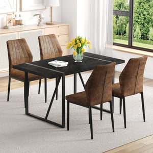 English Elm Black Faux Wood Grain Rectangular Dining Set with Shell Pattern Upholstered Chairs W1151S04370