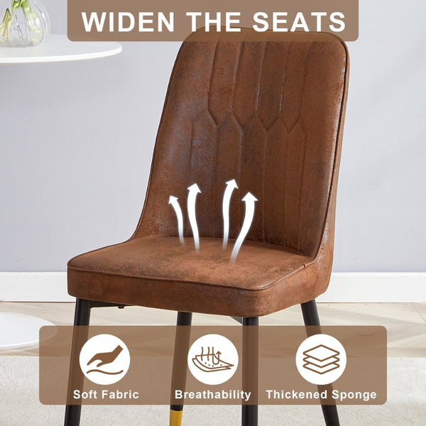 English Elm Table & 4 Chairs Set - Modern Minimalist 42" Round Dining Table With Deep Walnut Top & Techno-Fabric Seating W1151S03749-GIGA