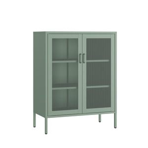 English Elm Amelia Metal Accent Cabinet 32" — Steel Mesh Doors, Adjustable Shelves, Minimalist Legs for Modern Storage Solutions Sage Green B365P397886