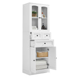 English Elm Tall Bathroom Storage Cabinet, Cabinet With Four Doors and Drawers, Adjustable Shelf, Mdf Board, White