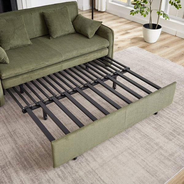 English Elm FX'' 66 Inch Sleeper Sofa Bed 3-in-1 Convertible Pullout Sofa with Plush Corduroy, 4 Pillows, Pockets Green W1926S00057