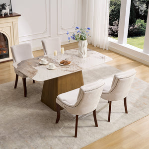 English Elm Modern Dining Chairs Set of 2 with Double-Layer Cushioned Chenille Upholstery, Curved Solid Wood Legs Beige W1143P207917