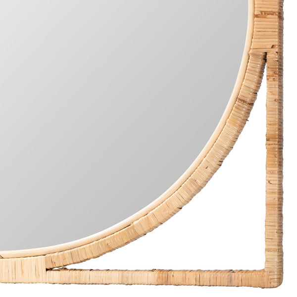 English Elm Japandi Round Rattan Wall Mirror Openwork Square Frame Organic Handcrafted Accent B2750P420418