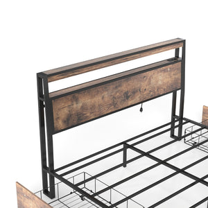 English Elm Queen Metal Platform Bed Rgb Led Headboard Charging Ports Under Storage 800lb T3963P491416