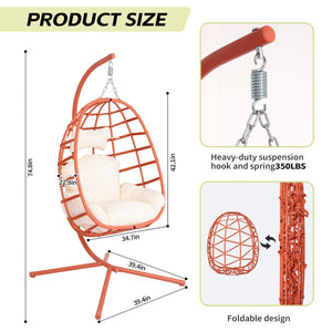 English Elm Egg Hanging Chair with Stand Pe Rattan Swing Seat Washable Cushion Patio Bedroom T5880P497444