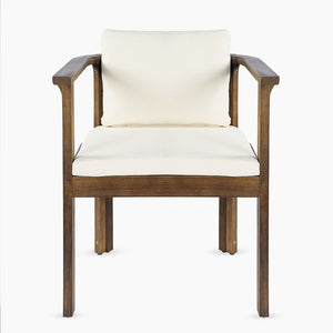 English Elm Outdoor Acacia Wood Dining Chairs Set of 4 Curved Arms Cushioned Patio Seating Brown,Cream N768P372905B_4